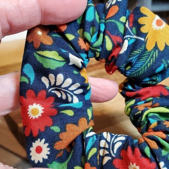 #2 Watercolor Cats & BoHo Navy Floral Scrunchies Adult Handmade - Picture 2 of 3